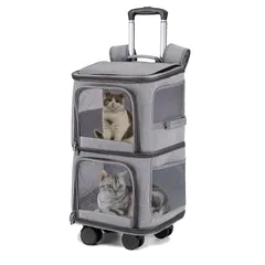 ペット用リュックキャリーペットキャリー 上下2段タイプ ペットリュック ペットキャリーバッグ キャスター付き 360度回転 取り外し可能 ２匹用 動かしやすい大容量 安定性 通気性 組立も簡単　通院 お出かけ 旅行