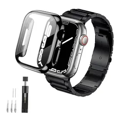 【新品】 ANYOI 対応 コンパチブル Apple Watch バンド ステンレス製 Series 10 アップルウォッチ バンド 保護 ケース付き 交換ベルト あっふウォッチバンド 長さ調節器がついています 耐衝撃 通気 男女通用(42mm，ブラック） 1