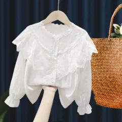 ☆ タイプA ☆ 140cm ☆ キッズブラウス レース 長袖シャツ yskid5533 フリルブラウス 女の子 シャツ ブラウス トップス フォーマル 白 子供 子ども キッズ おしゃれ かわいい 長袖 前開き 綿 コットン レース 小学生 通学 入園 卒園