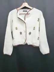 ◇ ⊇ menidiom 花柄刺繍 長袖 ニット カーディガン アイボリー系 マルチ レディース E  【1505290029063】