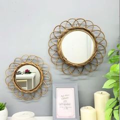 【訳あり】 アトレット 展示品 壁掛け ウォールミラー ミラー 鏡 バンブー ラタン 北欧 北欧暮らし 家具 インテリア 玄関 リビング トイレ ナチュラル おしゃれ かわいい シンプル S M 2個 セット 丸い 丸 25 29 cm 軽量 軽い  【M01