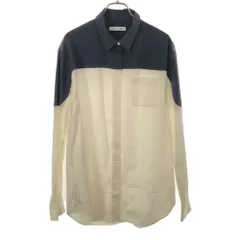 ラコステ シルクブレンド 長袖 バイカラー シャツ 38 ネイビー×ホワイト LACOSTE レディース 古着 【240321】 メール便可