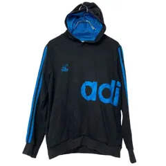 adidas ロゴスウェット パーカー キッズ L ブラック ブルー アディダス プルオーバー スポーツ 古着卸 アメリカ仕入 a611-5913のサムネイル