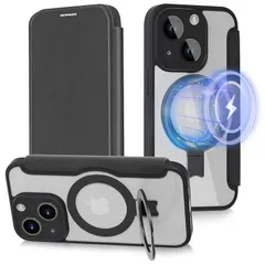 【スタンド機能&手帳型・2024新型】ハット iPhone13 用 ケース いphone13 ケース 手帳型 [MagSafe対応・隠しスタンド] 全面保護 耐衝撃 手帳型 レザーケース カード収納1枚 小銭入れ ワイヤレス充電 滑り止め 指紋防止 背面透 1