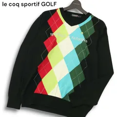 le coq sportif GOLF ルコック スポルティフ ゴルフ 秋冬 ウール ニット★ アーガイル Vネック セーター Sz.L メンズ 黒