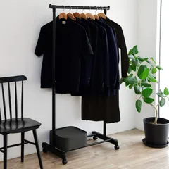 【在庫セール】MKS-S(ABK) オールブラック 組立品 幅75×奥行43×高さ89-152cm シングル 縦伸縮 キャスター付き (パイプハンガー) ハンガーラック [山善]