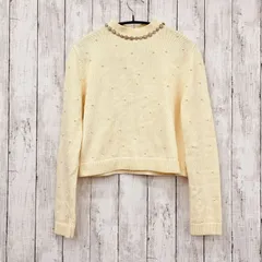 【 ZARA 】ザラ ラインストーンビジュ＆フェイクパールビジュニット