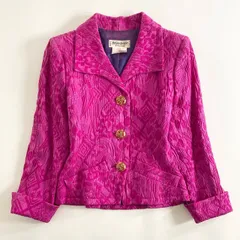 88i27 YVES SAINT LAURENT rive gauche イヴサンローラン リヴゴーシュ フランス製 テーラードジャケット ブレザー 総柄 36 ピンク ウール シルクのサムネイル