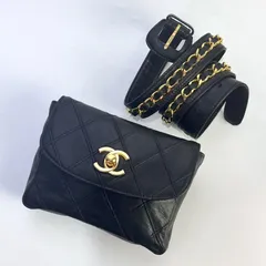 CHANEL シャネル ココマーク マトラッセ ビコローレ ウエストバッグ ブラック ゴールド ラムスキン ギャランティカード レディース ファションバッグ ウェストポーチ 美品 aua128465070813