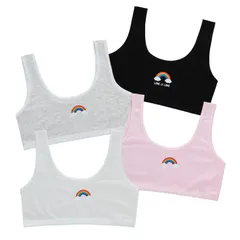 [FARFADET] ハーフトップ ファーストブラ カップなし 前二重布 ジュニア ブラジャー インナー ガールズ 小学生 中学生 4枚組 (にじ) [にじ] [Free Size]