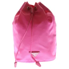 PRADA (プラダ) テスートナイロン サフィアーノレザー 巾着ポーチ ドローストリング トライアングルロゴ ハンドバッグ 1NA369