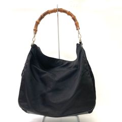 【GUCCI】グッチ バンブー ナイロン レザー ハンドバッグ ブラック ジャンク品 001 123 1577★