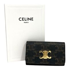 ▼【美品】CELINE 6連キーケース トリオンフ ブラウン系 ゴールド金具 スモールレザーグッズ 箱/布袋付き