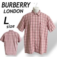 BURBERR LONDON バーバリーロンドン メンズ 半袖シャツ L 刺繍ロゴ  BBW37-643-15 三陽商会 チェック柄  レッド×ピンク系 (E013)★