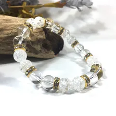 水晶&クラック水晶　パワーストーン ブレスレット 天然石 (ゴールド) 8mm レディース  ●