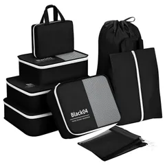 【特価商品】衣類仕分け 出張 収納 オーガナイザー スーツケース 旅行 パッキング アレンジケース 10点セット ブラック トラベルポーチ LEEFE