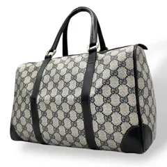 美品 GUCCI グッチ GGスプリーム ボストンバッグ グレー 紺
