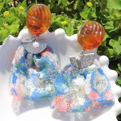 ✳︎アンティーク風✳︎ピアス　べっこう×リボンタッセル　レジン　おはじき