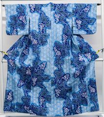 【京松】【着物】 浴衣 昭和レトロ 有松鳴海絞り 麻の葉に葡萄文 身丈約160.5cm 裄丈約64.5cm kyo7z06-620