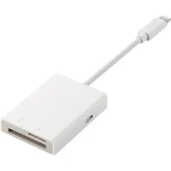 【新品・2営業日で発送】ELECOM エレコム Lightningカードリーダー／SD+microSD対応／Type-C変換アダプタ付属／ケーブル7cm／ホワイト(MR-LC201WH)