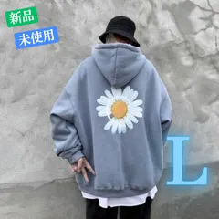 韓国 メンズ デイジー 花柄 スウェット パーカー 長袖 ブルー