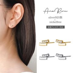 ピアス 金属アレルギー対応 レディース 2連 バー 小ぶり 小さい 石 ストーン シンプル スクエア ニッケルフリー シルバー925 20代 30代 40代 50代