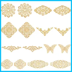 SUNNYCLUE　80個8種　透かし　パーツ　透かし　チャーム　大きめ　アソート　セット　合金　チャーム　ラッピング　コーナー装飾　フィリグリー　シルバー　飾り　花形　ゴールド　カラー　花柄　ピアスパーツ　手芸材料　ヒューイ　金具　スカシ　パーツ　四角　三角