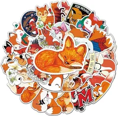【在庫処分】Generic 女の子、子供、男の子、青少年、かわいい動物のシールバッグに適した50枚のかわいい赤い狐のシール、キャラクターの防水ビニールシール(キツネ匹)