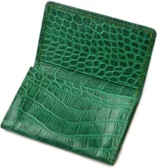 ファクトリー禅桜 名刺入れ レディース メンズ 本革 シンプル 薄型 軽量 カードケース クロコ型押し レザー( グリーン)