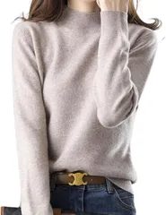 Dep Club シンプリストが選ぶ セーター レディース ゆったり ニット シンプル クルーネック トップス カットソー 薄手 軽量 長袖 無地 丸首 大きいサイズ 春 秋 冬(カーキ,  M)