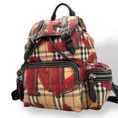 美品 BURBERRY バーバリー グラフィティ チェック リュックサック バックパック ナイロンキャンバス レザー ベージュ ブラック レッド 赤 黒 ユニセックス ノバチェック C5