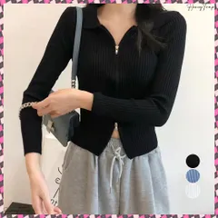 送料無料 リブニットトップスレディースジップアップ ニットセーター 前開き フィット感 きれいめ フロントZIP ショート丈 Vネック 長袖ニットアウター 無地 オルチャン カジュアル大人女性 羽織ニットソー韓国 ニットカーディガン