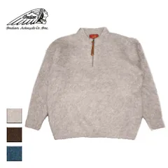 【新品】 Indian インディアン Jaggy Processing Half Zip Crew Neck メンズ/レディース ベージュ/チャコールグレー/ブルー M-L