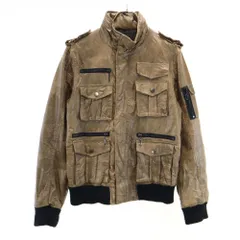 ポイントチャーリー フェイクレザー ミリタリージャケット M ブラウン POINT CHARY ブルゾン メンズ