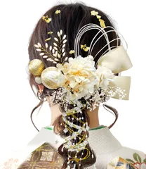 【数量限定】結婚式 振袖 和装 プリザーブドフラワー 卒業式 袴 金箔 ドライフラワー 紐アレンジ 髪飾り 水引 髪飾り 成人式 和玉 9色展開 A1600 [JZOON]