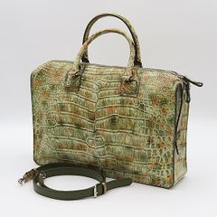 美品【IBIZA】ハンドバッグ シャムクロコダイルステッチ グリーン