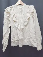 ◇ Heather ヘザー スタンドカラー フリル 長袖 シャツ ブラウス サイズF ベージュ レディース メンズ P  【1407260017868】