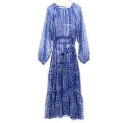 美品 UNITED ARROWS TOKYO ユナイテッドアローズトウキョウ ペイズリー柄 長袖 ロングワンピース 38 ブルー レディース 古着