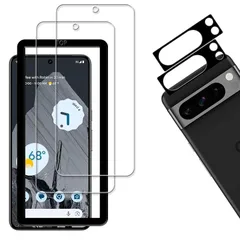 【2+2枚セット】ガイド枠付き KPNS 日本素材製 強化ガラス Google Pixel 8 Pro 用 ガラスフィルム カメラフィルム カバー 保護フィルム 1