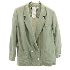 LANVIN ランバン 80s フランス製 リネンブレンド ヴィンテージ ダブル テーラードジャケット 42 オリーブ レディース 古着
