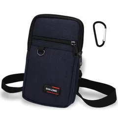 Riotona スマホポーチ メンズ カラビナ スマホショルダー ベルトポーチ 3Way パスポート対応 iPhone 14 Plus/Pro Max 7インチ対応 (ネイビーブルー) [ネイビーブルー]