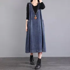 サロペットワンピース デニムワンピース デニムサロペット デニムジャンパースカート ワンピース デニムスカート ジャンパースカート デニムワンピース 膝下 ミモレ ミモレ丈 ロング ロング丈 袖なし ノースリーブ Vネック フーディー フード付き ワイドAライ