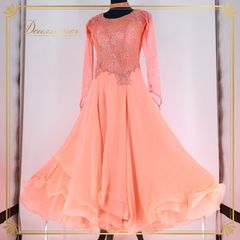 社交ダンス 衣装 スタンダードドレス スタンダード  ドレス ワンピース セキネ SEKINE 日本製 ピンク オレンジ レース フリル ピンク系 パーティ 発表会 パーティドレス おしゃれ コスチューム フォーマル レディース カジュアル デザイン シンプル