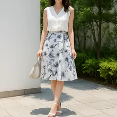 【上品×フェミニン💕】アプワイザーリッシェ＊花柄ミモレ丈スカート／アートタッチ／ライトグレー／サイズ0／XSサイズ相当✨