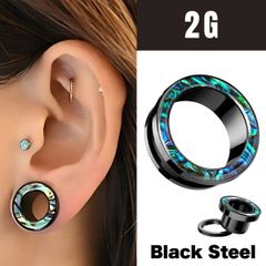 ボディピアス 2G 0G 海のオパール パウアシェル フレッシュトンネル ステンレスピアス 拡張ピアス ブラックピアス