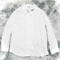 ユニクロ UNIQLO【M】長袖シャツ 白/ホワイト リボン 無地 トップス 襟付き カジュアル シンプル 単色