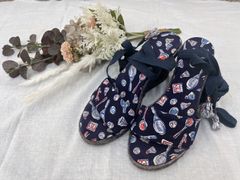 CHANEL　SPORT ラケットアイコンプリントウェッジソールサンダル　23cm ネイビー