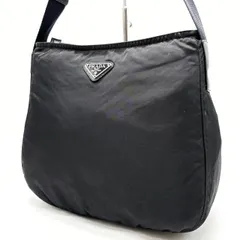 【良品】 PRADA プラダ ワンショルダーバッグ トートバッグ 三角ロゴプレート シルバー金具 A4収納 大容量 ロゴ型押し 総柄 白タグ 肩掛け テスートナイロン レザー ユニセックス レディース メンズ ブラック 黒色