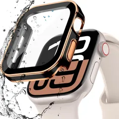 【数量限定】apple apple watch watch 全面保護 簡単に取り付け・取 ケースキズ防止 watch10 高透過率 PC+ガラス素材 10 10 超薄型 3D直角エッジ 新デザイン 一体型 防水 カバー カバー(46mm，光沢防水のブラック＆ロ