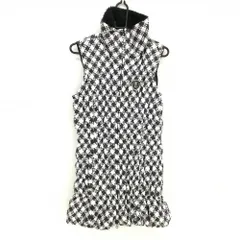 【美品】フィラゴルフ 中綿ノースリーブワンピース 白×黒 総柄 襟裏ボア レディース L ゴルフウェア FILA GOLF